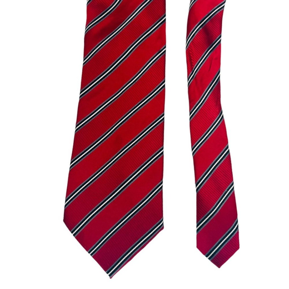 Donald J. Trump Signature Collection 100% Silk Men's Tie Red, Silver Striped